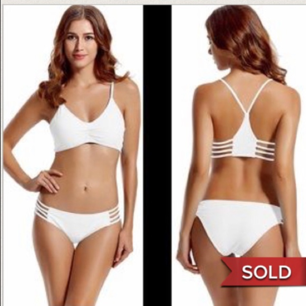 PLUS SIZE WHITE STRAPY BIKINI - Picture 1 of 6